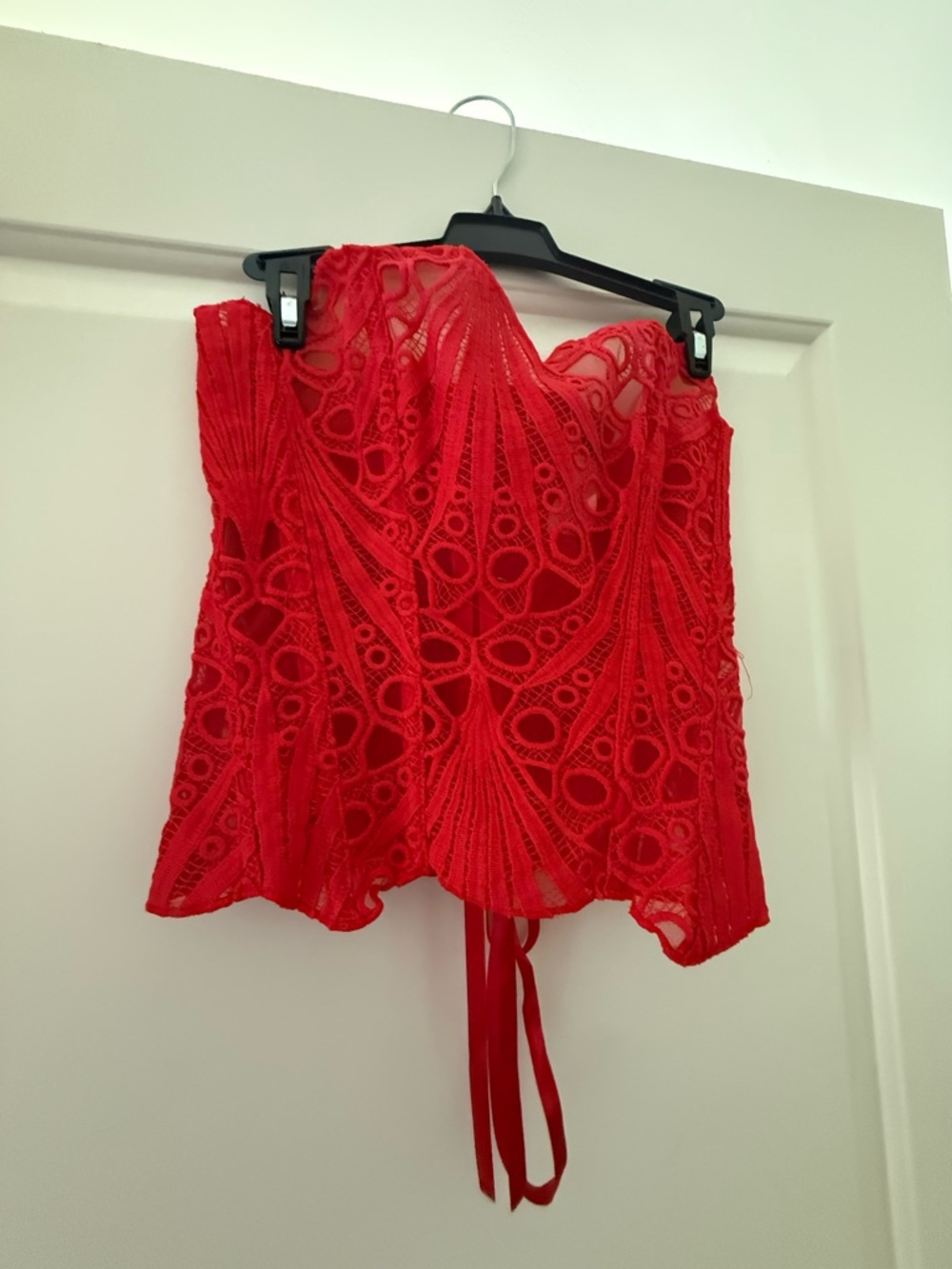 Red Lace Strapless Corset Top